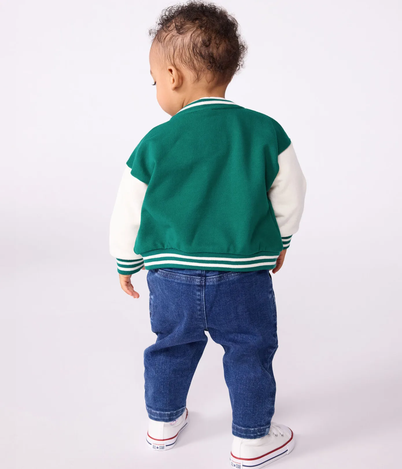 Petit Bateau Pullover, Cardigans*Baby College-Jacke aus zweifarbiger Baumwolle grün EVERGREEN/ MILK