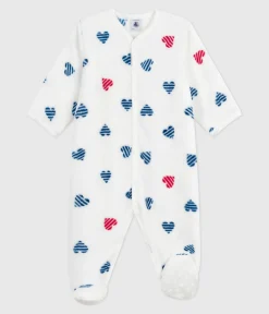 Petit Bateau Schlafanzüge, Strampler*Baby Fleece-Pyjama zum Überziehen mit Herzmotiv weiss MARSHMALLOW/weiss MULTICO