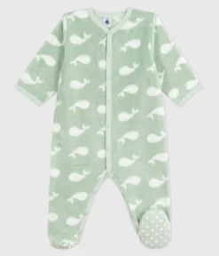 Petit Bateau Schlafanzüge, Strampler*Baby Fleece-Pyjama zum Überziehen mit Wal-Motiv. SAULE/ MARSHMALLOW
