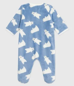 Petit Bateau Schlafanzüge, Strampler*Baby Fleece-Pyjama zum Überziehen mit Bär-Motiv BEACH/ MILK