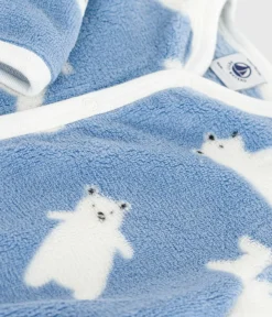Petit Bateau Schlafanzüge, Strampler*Baby Fleece-Pyjama zum Überziehen mit Bär-Motiv BEACH/ MILK