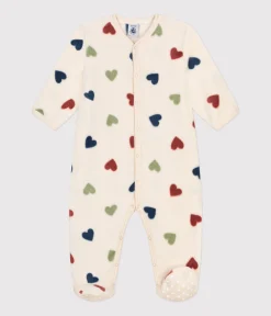 Petit Bateau Schlafanzüge, Strampler*Baby Overall-Pyjama aus Fleece weiss AVALANCHE/ MULTICO