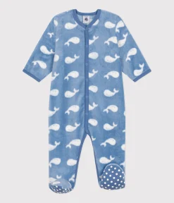 Petit Bateau Schlafanzüge, Strampler*Baby Overall-Pyjama aus Fleece blau BEACH/ MARSHMALLOW