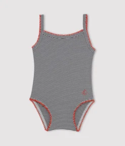 Petit Bateau Bademode, Uv-Kleidung*Baby-Badeanzug mit Ringelstreifen für Mädchen blau ABYSSE/weiss LAIT