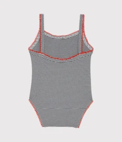 Petit Bateau Bademode, Uv-Kleidung*Baby-Badeanzug mit Ringelstreifen für Mädchen blau ABYSSE/weiss LAIT