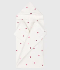 Petit Bateau Badetücher, Badecapes​*Baby-Badehandtuch aus Frottee mit bestickten Herzen weiss MARSHMALLOW/rosa CHARME