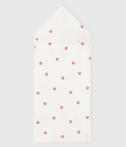 Petit Bateau Badetücher, Badecapes​*Baby-Badehandtuch aus Frottee mit bestickten Herzen weiss MARSHMALLOW/rosa CHARME