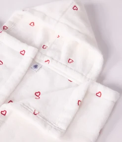 Petit Bateau Badetücher, Badecapes​*Baby-Badehandtuch aus Frottee mit bestickten Herzen weiss MARSHMALLOW/rosa CHARME