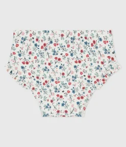 Petit Bateau Bademode, Uv-Kleidung*Baby-Badehose mit Rüschen und Blumenmuster weiss MARSHMALLOW/weiss MULTICO