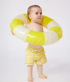 Petit Bateau Bademode, Uv-Kleidung*Baby-Badeshorts mit Haimotiven gelb ORGE/weiss MARSHMALLOW