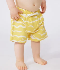 Petit Bateau Bademode, Uv-Kleidung*Baby-Badeshorts mit Haimotiven gelb ORGE/weiss MARSHMALLOW