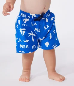 Petit Bateau Bademode, Uv-Kleidung*Baby-Badeshorts mit Strandmotiven blau PORCELANA/ MARSHMALLOW