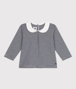 Petit Bateau T-Shirts, Oberteile*Baby-Bluse mit Kragen aus Baumwolle blau SMOKING/weiss MARSHMALLOW