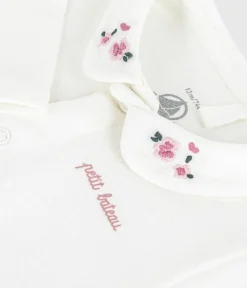 Petit Bateau T-Shirts, Oberteile|Newborn*Baby-Body mit besticktem Kragen und Schriftzug an der Brust weiss MARSHMALLOW/rosa CHARME