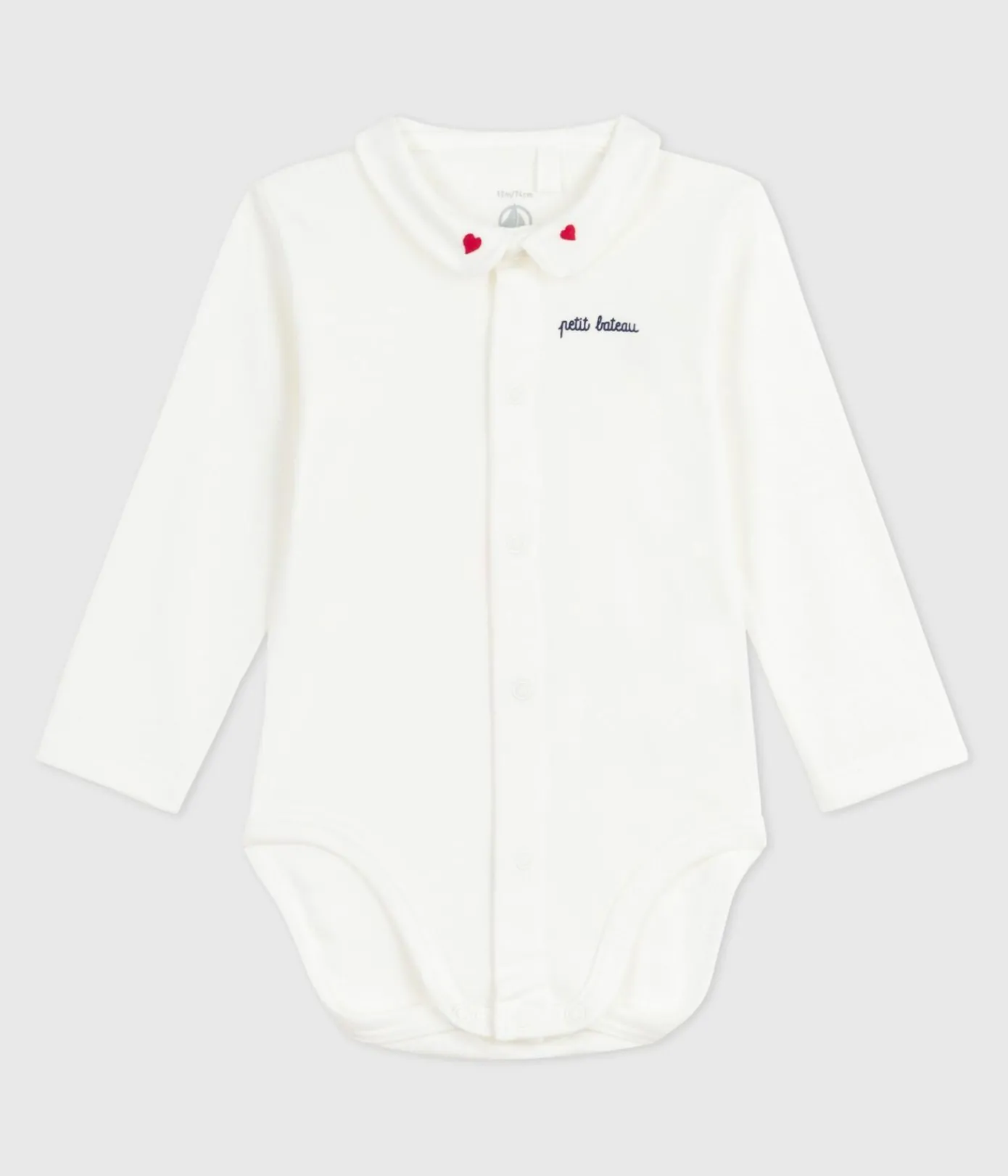 Petit Bateau T-Shirts, Oberteile|Newborn*Baby-Body mit besticktem Kragen und Schriftzug an der Brust weiss MARSHMALLOW/ROT