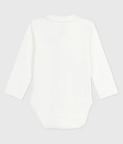 Petit Bateau T-Shirts, Oberteile|Newborn*Baby-Body mit besticktem Kragen und Schriftzug an der Brust weiss MARSHMALLOW/ROT