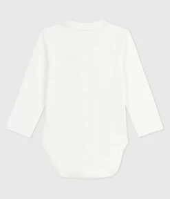 Petit Bateau T-Shirts, Oberteile|Newborn*Baby-Body mit besticktem Kragen und Schriftzug an der Brust MARSHMALLOW/ ADRIATIC