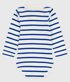 Petit Bateau T-Shirts, Oberteile*Baby-Body mit Polokragen aus gestreifter Baumwolle blau MILK/ OLYMPIC
