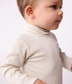 Petit Bateau T-Shirts, Oberteile*Baby-Body mit Rollkragen aus einfarbiger Baumwolle beige MONTELIMAR CHINE