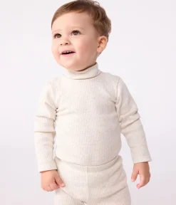 Petit Bateau T-Shirts, Oberteile*Baby-Body mit Rollkragen aus einfarbiger Baumwolle beige MONTELIMAR CHINE