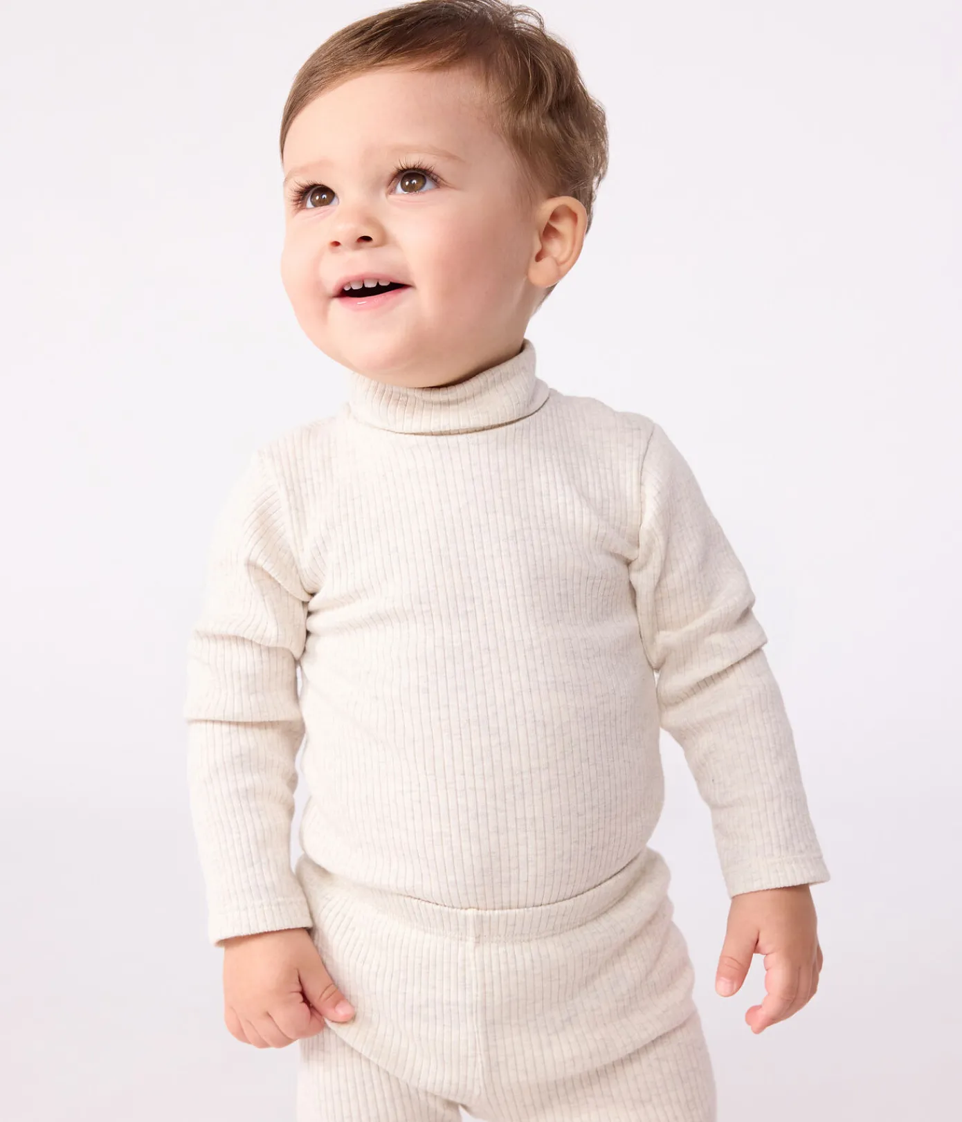 Petit Bateau T-Shirts, Oberteile*Baby-Body mit Rollkragen aus einfarbiger Baumwolle beige MONTELIMAR CHINE