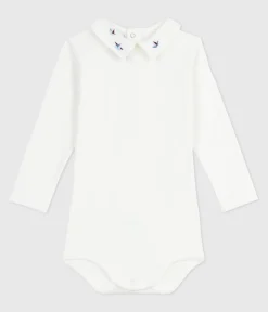 Petit Bateau T-Shirts, Oberteile*Baby-Body mit Rollkragen aus einfarbiger Baumwolle weiss MARSHMALLOW