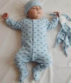 Petit Bateau Schlafanzüge, Strampler|Newborn*Baby-Bodyjama aus Doppeljersey mit Walen blau TOUDOU/ ALASKA