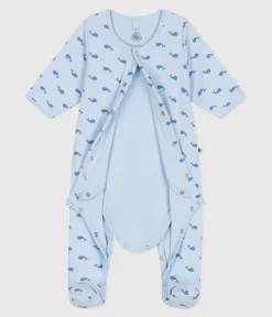 Petit Bateau Schlafanzüge, Strampler|Newborn*Baby-Bodyjama aus Doppeljersey mit Walen blau TOUDOU/ ALASKA