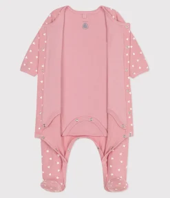 Petit Bateau Schlafanzüge, Strampler|Newborn*Baby-Bodyjama aus Doppeljersey mit kleinen Herzen rosa CHARME/weiss MARSHMALLOW