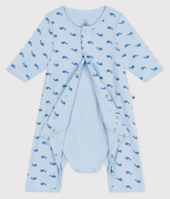 Petit Bateau Newborn|Schlafanzüge, Strampler*Baby-Bodyjama ohne Füßchen aus Baumwolle mit Wal-Motiv blau TOUDOU/ ALASKA