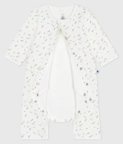 Petit Bateau Schlafanzüge, Strampler|Newborn*Baby-Bodyjama ohne Füßchen aus Baumwolle mit Blumenmotiv weiss MARSHMALLOW/weiss MULTICO