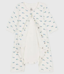 Petit Bateau Schlafanzüge, Strampler|Newborn*Baby-Bodyjama ohne Füßchen aus Baumwolle mit Walmotiv MARSHMALLOW/ ADRIATIC