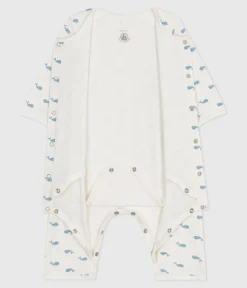 Petit Bateau Schlafanzüge, Strampler|Newborn*Baby-Bodyjama ohne Füßchen aus Baumwolle mit Walmotiv MARSHMALLOW/ ADRIATIC