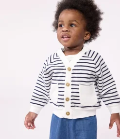 Petit Bateau Pullover, Cardigans*Baby-Cardigan aus dickem Jersey weiss MARSHMALLOW/blau SMOKING