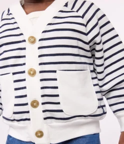 Petit Bateau Pullover, Cardigans*Baby-Cardigan aus dickem Jersey weiss MARSHMALLOW/blau SMOKING