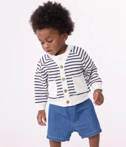 Petit Bateau Pullover, Cardigans*Baby-Cardigan aus dickem Jersey weiss MARSHMALLOW/blau SMOKING