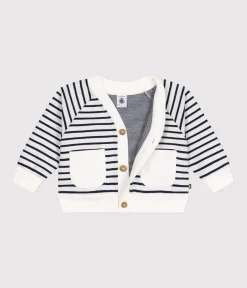 Petit Bateau Pullover, Cardigans*Baby-Cardigan aus dickem Jersey weiss MARSHMALLOW/blau SMOKING
