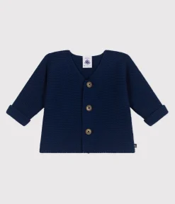 Petit Bateau Pullover, Cardigans|Newborn*Baby-Cardigan kraus rechts gestrickt aus Baumwolle blau MEDIEVAL