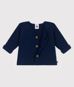 Petit Bateau Pullover, Cardigans|Newborn*Baby-Cardigan kraus rechts gestrickt aus Baumwolle blau MEDIEVAL