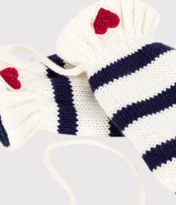 Petit Bateau Accessoires, Sonnenhüte, Caps*Baby-Fäustlinge aus Strick mit Streifen und Fleece-Futter blau MARSHMALLOW/ SOIR