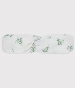 Petit Bateau Accessoires, Sonnenhüte, Caps*Baby-Haarband aus Windelstoff aus Bio-Baumwolle weiss MARSHMALLOW/weiss MULTICO