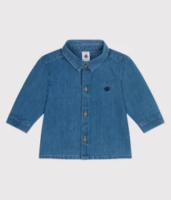 Petit Bateau T-Shirts, Oberteile*Baby-Hemd aus einfarbigem Jeansstoff blau DENIM CLAIR