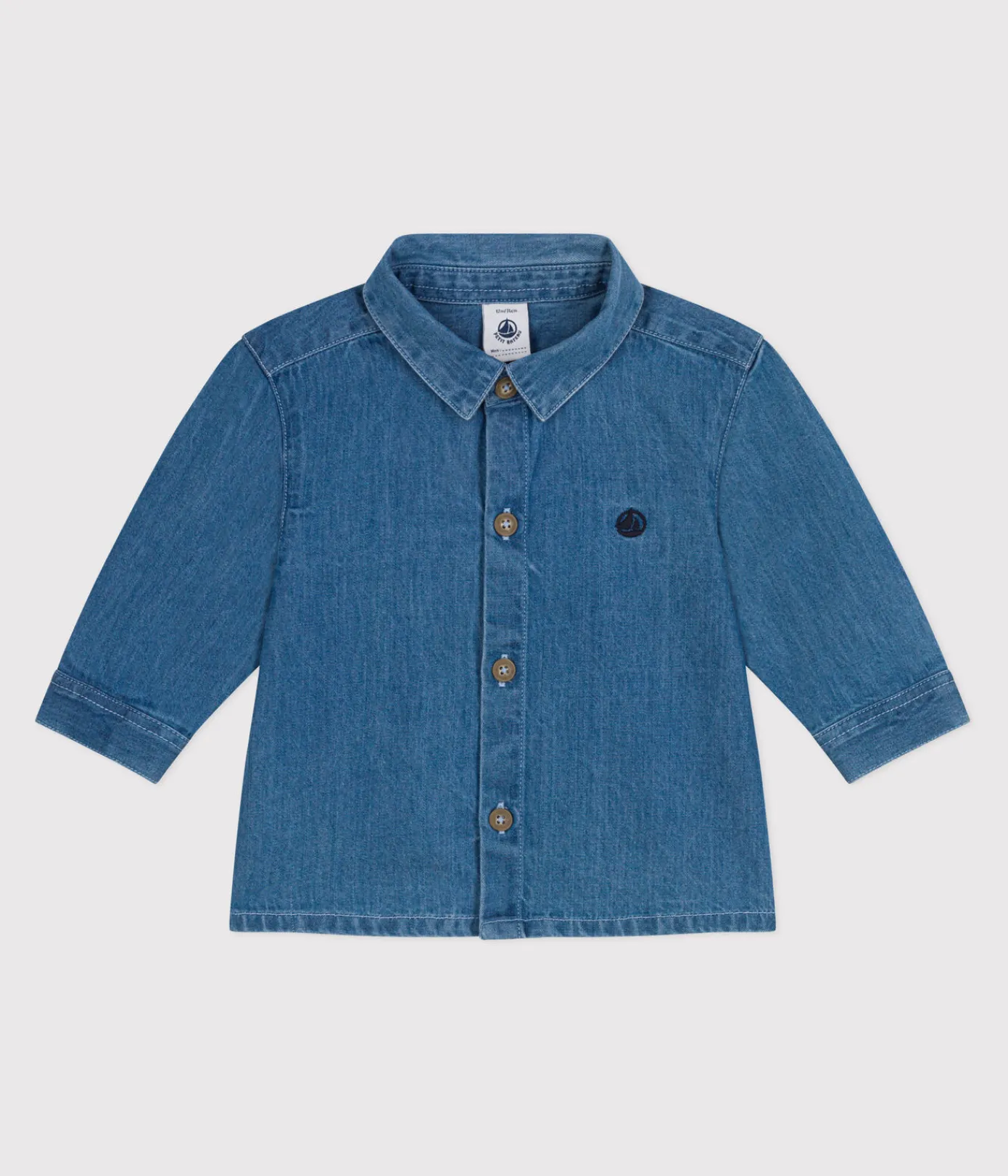 Petit Bateau T-Shirts, Oberteile*Baby-Hemd aus einfarbigem Jeansstoff blau DENIM CLAIR