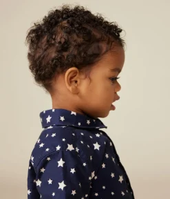 Petit Bateau T-Shirts, Oberteile*Baby-Hemd aus Flanell blau MEDIEVAL/weiss MARSHMALLOW