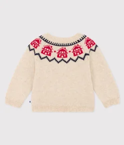 Petit Bateau Pullover, Cardigans*Baby-Jacquard-Pullover aus Woll und Baumwollstrick beige MONTELIMAR/weiss MULTICO
