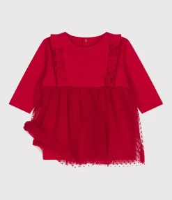 Petit Bateau Kleider*Baby-Kleid aus Baumwolle und Tüll COULIS