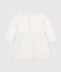Petit Bateau Kleider*Baby-Kleid aus Doppeljersey und Tüll weiss MARSHMALLOW/grau ARGENT