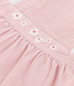 Petit Bateau Kleider*Baby-Kleid aus Fein-Cord mit Blumenstickerei am Bund rosa JOLI