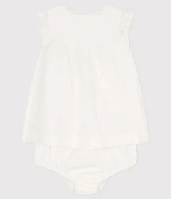 Petit Bateau Kleider*Baby-Kleid mit Bloomers in Broderie Anglaise weiss MARSHMALLOW