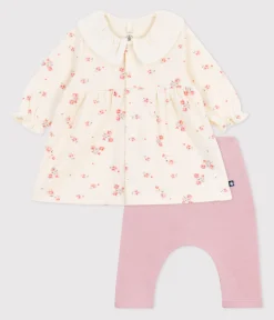 Petit Bateau Kleider|Newborn*Baby-Kleid mit geblümtem Kragen und Leggings aus Baumwolle MILK/ MULTICO